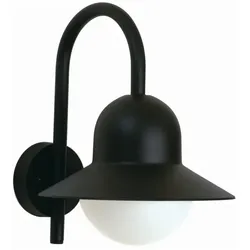 Albert Außenwandleuchte Typ Nr. 0662, mit Bogenarm, IP44, E27 QA55 max. 57W, Alu-Guss / Opalglas, schwarz ALB-660662