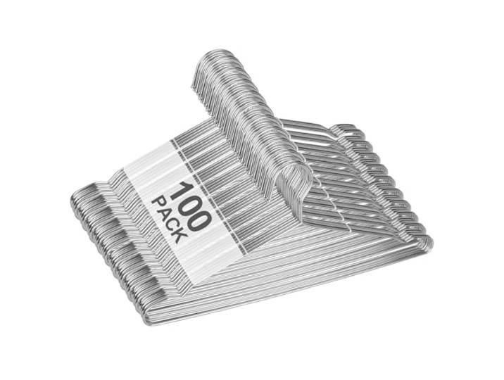 UEAKPIC Metall-Kleiderbügel, strapazierfähig, platzsparende und rutschfeste Rillen, Edelstahl, rostfrei, Kleiderbügel, 5 kg und 3,2 mm, für Anzüge, Hemden, Hosen, Kleider, 100 Stück (Silber)