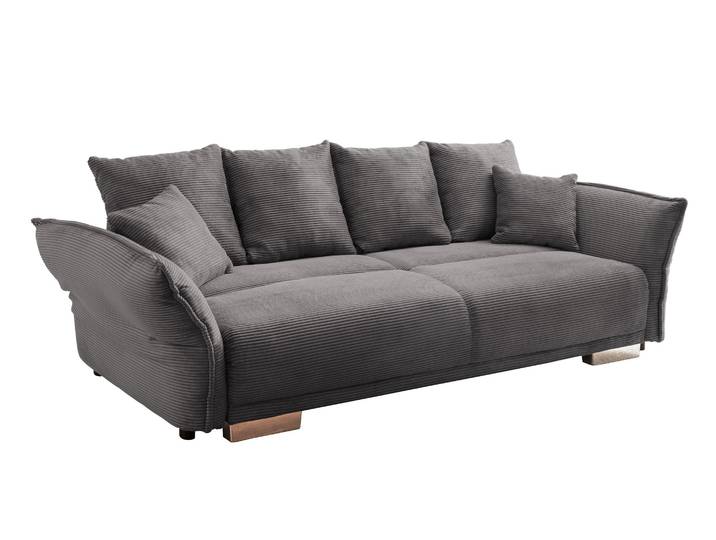 Big-Sofa 242x131 cm Gästebett Federkern Schlafcouch Stauraum Cord Dunkelgrau / 17214