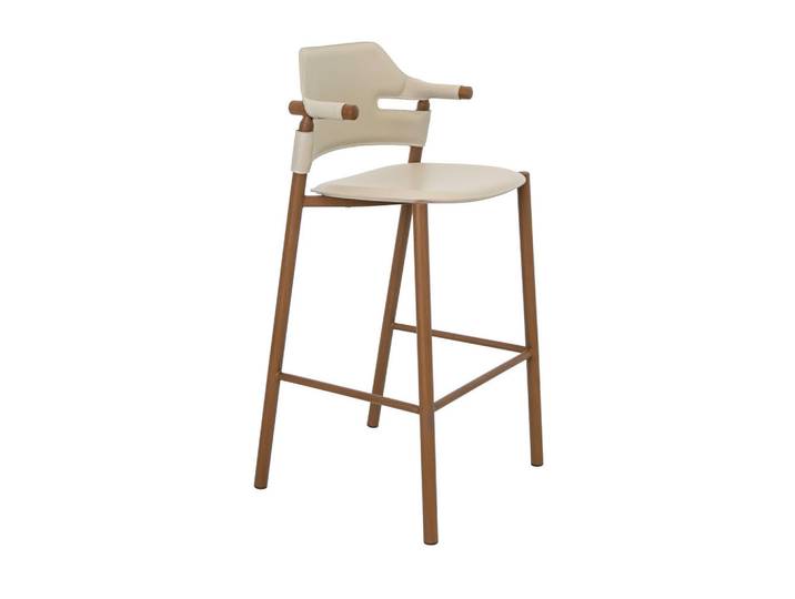 Angel Cerda Barhocker Hocker aus regeneriertem Leder in Sandfarbe 53/48/104 cm, Sandfarben, Metall, Holz, Nachbildung,Nussbaum, Mode, Füllung: Polyurethan (PUR),Polyurethan (PUR),Polyurethan (Pur), Quadratisch,Freiform, 53x104x48 cm, Esszimmer, Barmöbel, Barhocker