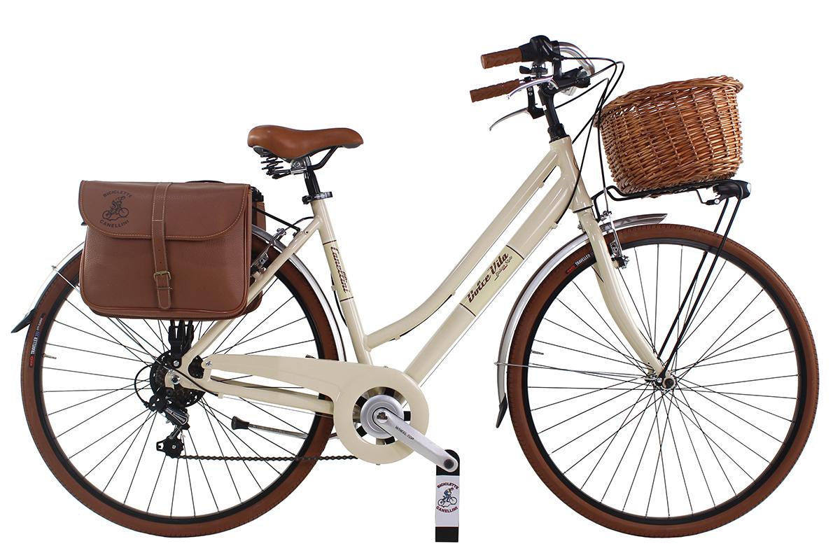 Dolce Vita by Canellini Fahrrad Citybike Frau Aluminium mit Korb und Tasche - Beige M
