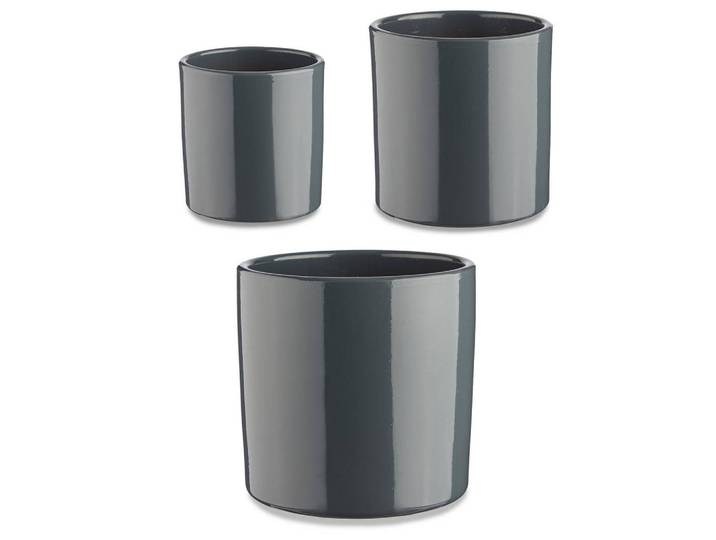 Blumentöpfe Keramik 3er-Set, Anthrazit, 19 cm, Dekoration, Blumen & Blumentöpfe, Übertöpfe