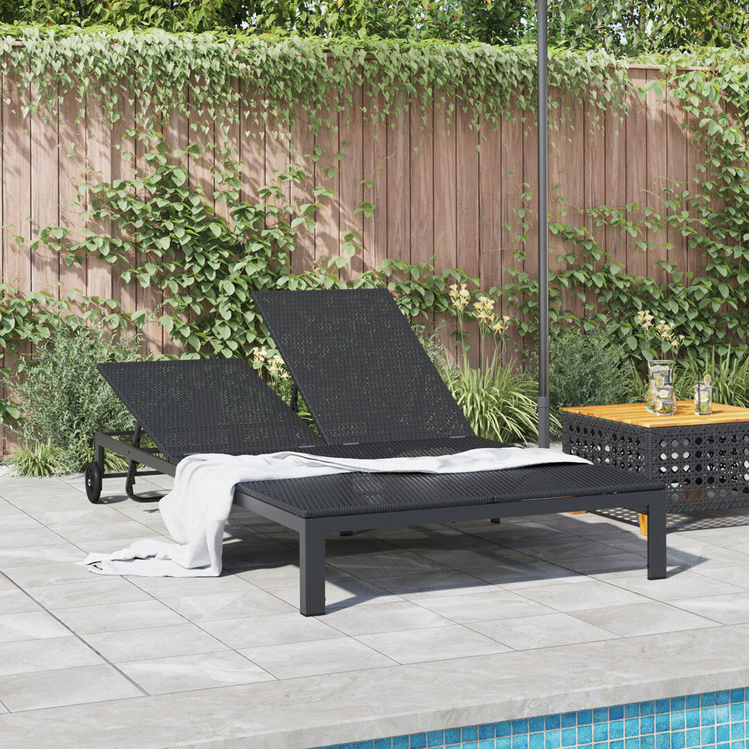 Brayden Studio vidaXL Sunbed Reclining Poly Rattan Modern Outdoor Lounger Chair Black 28.5cm H X 109cm W X 200cm L