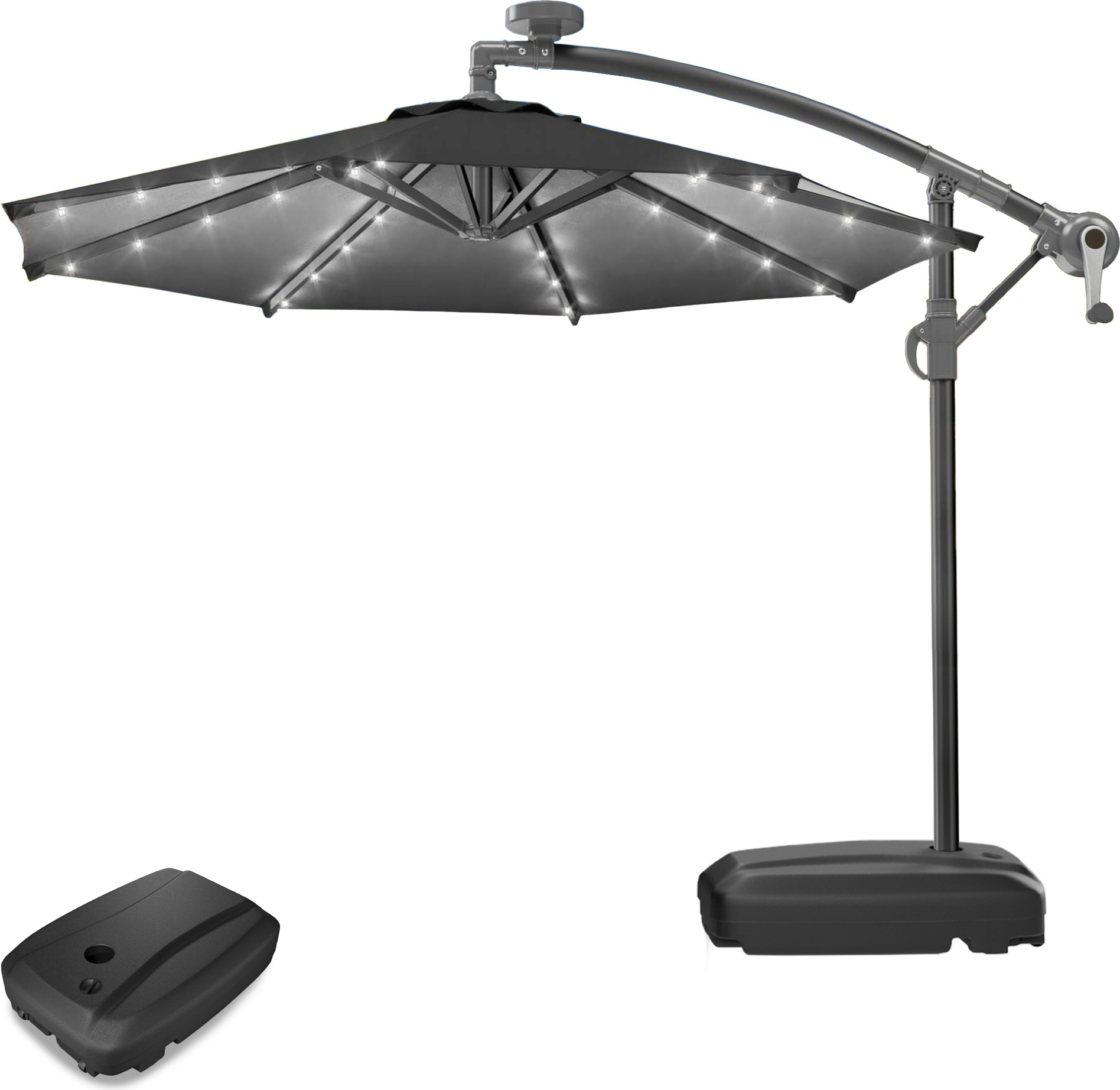 SUN LUCA | Sonnenschirm | Rund | Ø 300 cm | Schwarz | LED | +Ständer | Sonnenschirm, Gartenschirm, Ampelschirm, Balkonschirm