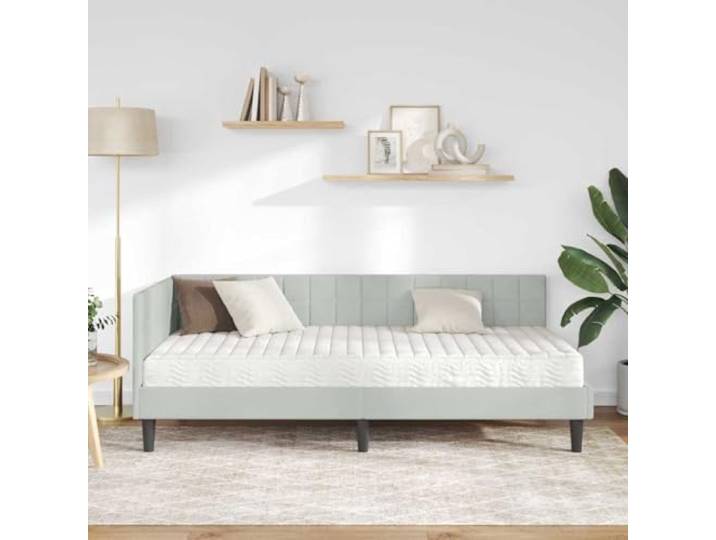KTHLBRH Eckbett hellgrau mit Matratze Soft-Touch-Samt, Sperrrahmen, verstellbares Kopfteil, Einzelbett 90 x 200 cm