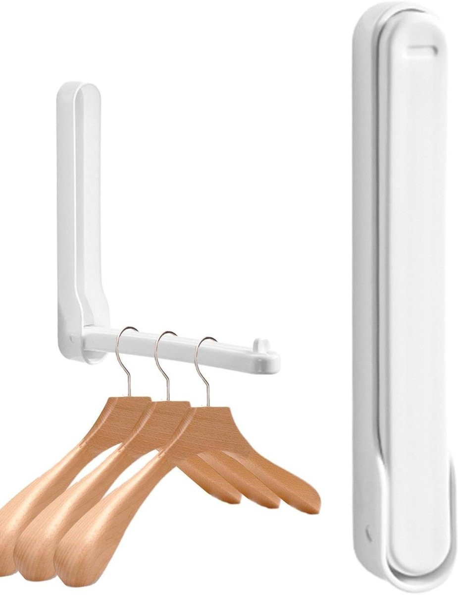 Intrekbaar en opvouwbaar kledingrek in wit voor de badkamer of het balkon