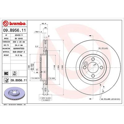 Brembo 1x Bremsscheibe [Hersteller-Nr. 09.B956.11] für Mini