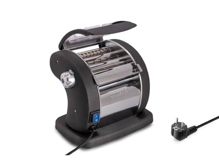 Imperia Pastapresto Gourmet Linie. Elektrische Nudelmaschine Made in Italy. Frischpastamaschine aus Stahl mit 220V-Elektromotor. Elektrische Teigmaschine für Lasagne, Tagliolini, Fettuccine.