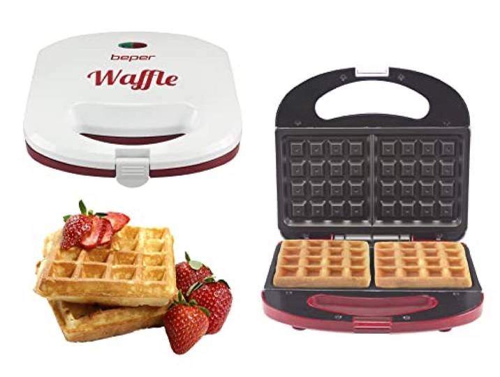 BEPER BT.602H wafelijzer, 780 watt, plaat met antiaanbaklaag, 2 controlelampjes, snoeropwikkeling, antislipvoeten, wit en rood