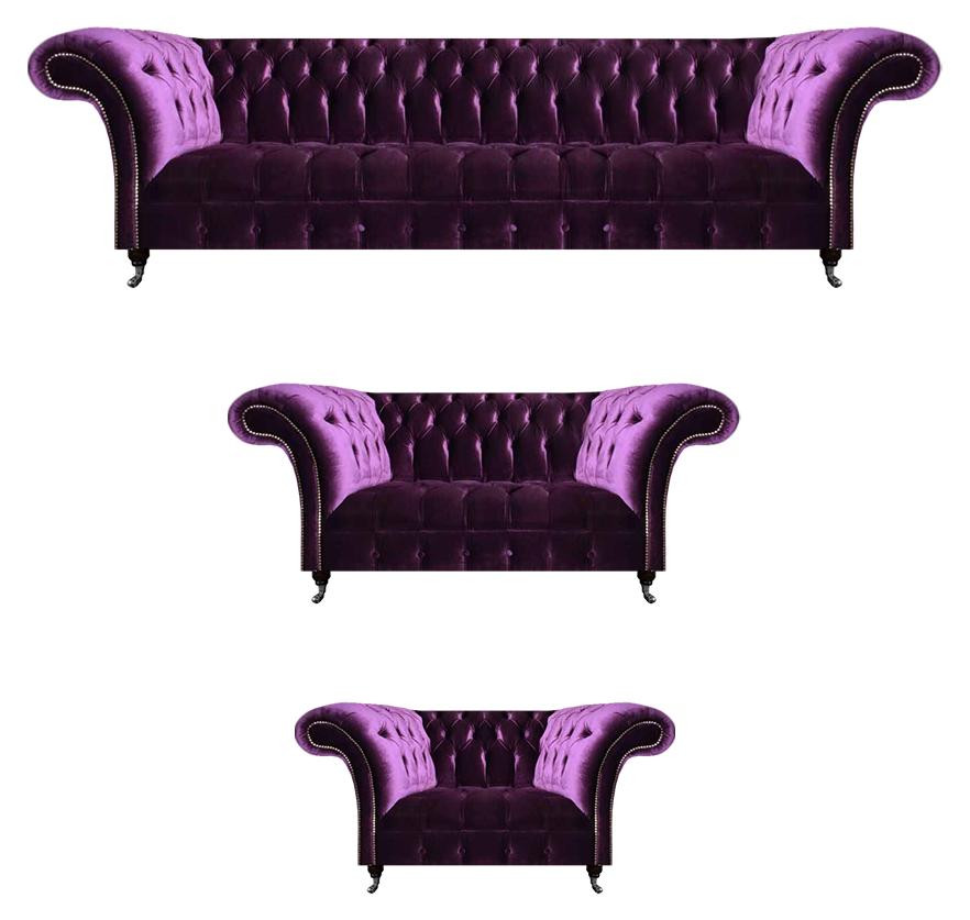 Moderne Chesterfield Couchgarnitur in Lila, 3-delige Set voor de Woonkamer