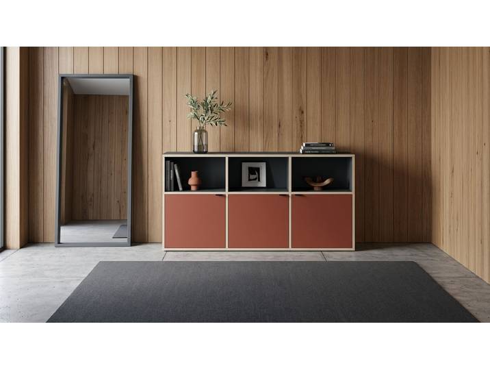 Niedriges Regal mit Türen - Sideboard mit vielen Optionen Premium Dekore Schwarz Multiplex Kante