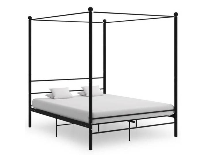 Top confort GRAND Cadre de lit ECONOMIQUE - Lit adulte Lit completà baldaquin Noir Métal 160x200 cm®PXUKWO®