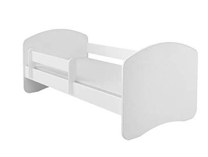 ACMA Kinderbett 160x80 cm Weiß mit Matratze und Lattenrost - Juniorbett mit Rausfallschutz, Belastbar bis 120 kg, Variante ohne Schublade