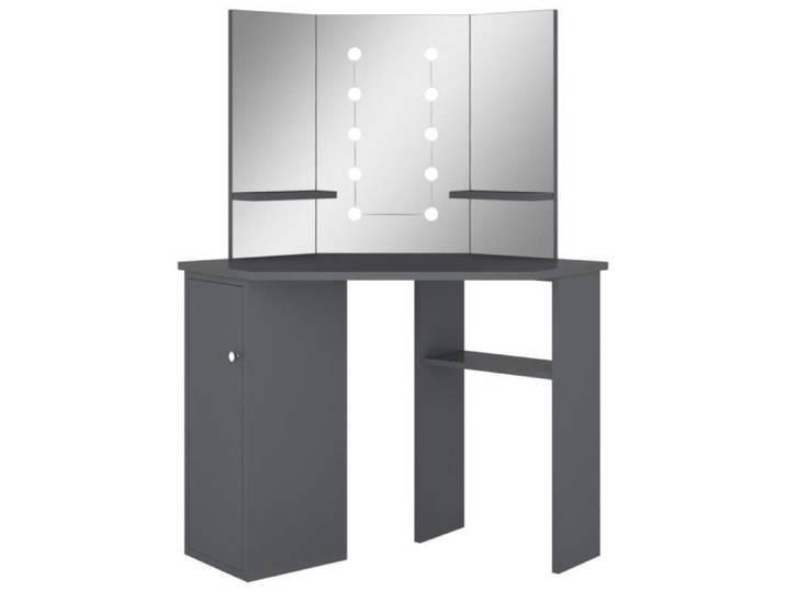 Coiffeuse d'angle - KEENSO - DA007 - Gris - MDF et mélamine - Miroir et LED inclus
