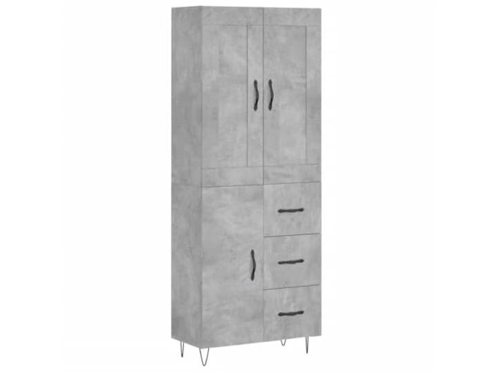 HKTMGDNG Highboard Betongrau 69,5x34x180 cm Mehrzweckschrank Zweitüriger Aufbewahrungsschrank für Wohnzimmer und Esszimmer mit stabilen Metallfüßen für moderne Inneneinrichtung.