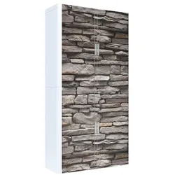 easyOffice Rollladenschrank Motiv Steinwand silber, 110x204x41.5 cm