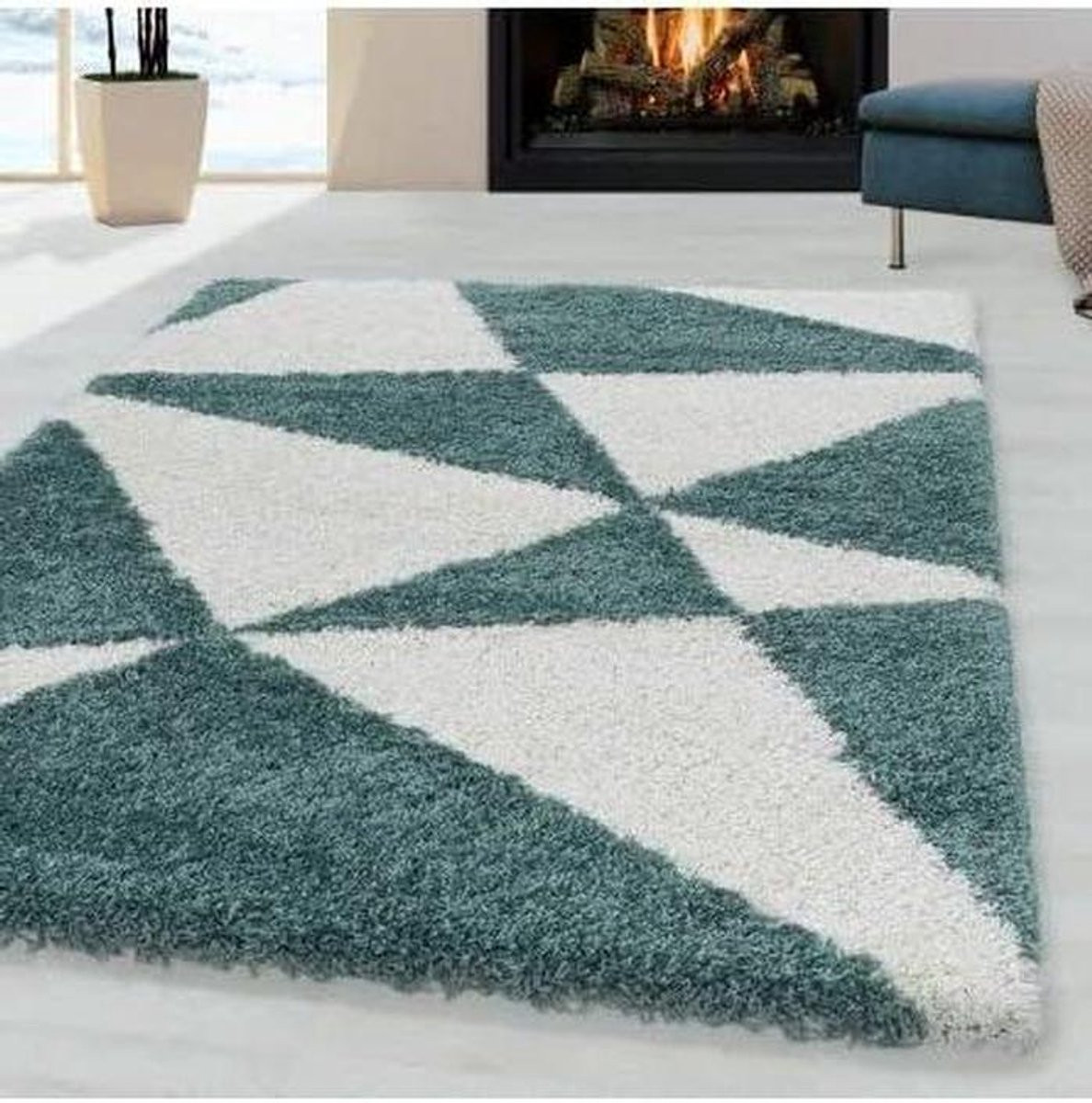 Blauw Abstract Shaggy Vloerkleed - Rond - 200 cm