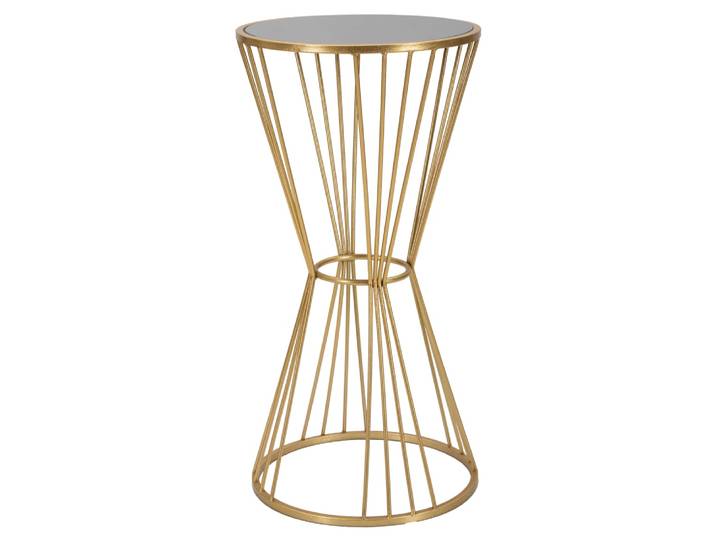 Table ronde en métal doré avec plateau miroir ø 40x80 cm
