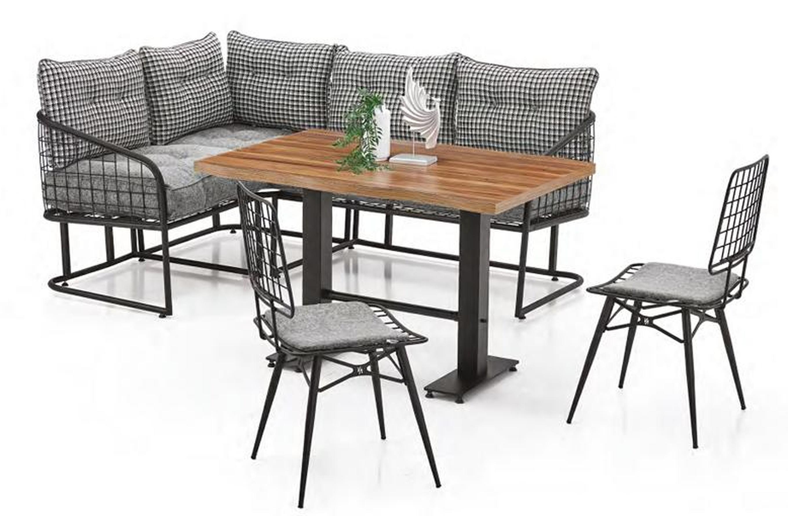 Ecksofa L-Form Eckcouch Sofa Sitzgruppe mit Kissen Esszimmer Terrasse