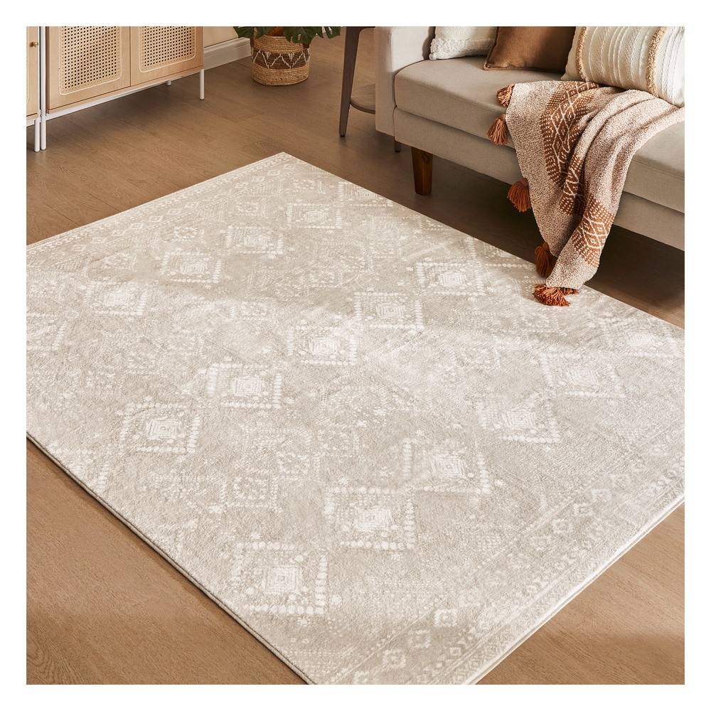 SONGMICS Boho Teppich 140 x 200 cm flauschig cappuccinobeige TAR213L01