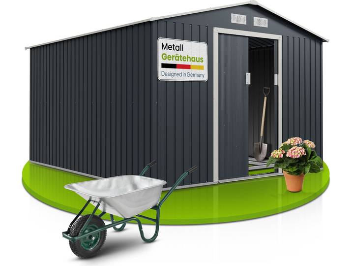 Juskys Metall Gerätehaus XXL mit Satteldach, Tür & Fundament - 15m³ groß - Anthrazit