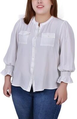 NY COLLECTION Long Sleeve Y Neck Blouse