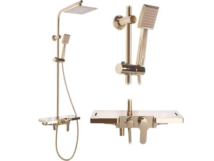 Rea Colonne de douche Bravo Gold Système de douche en laiton pour salle de bain (Or)