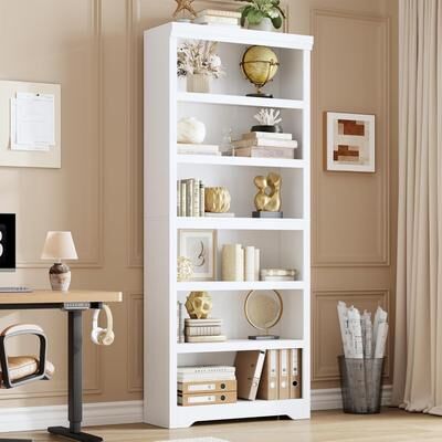 Garvee Farmhouse Bookcase with Adjustable Shelves, Wooden Display Storage Shelves with Anti-Slip Design for Home Office
