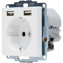 Kopp 296232080 ATHENIS - Unterputz-Schutzkontakt Steckdose, 2 USB-Ladebuchsen, Farbe: arktisweiß matt