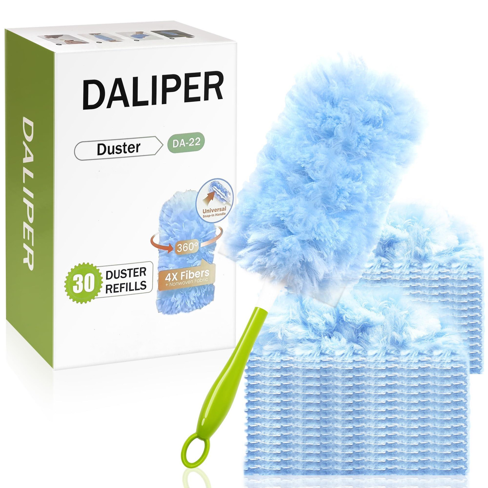 Dripio Stofdoek-navulverpakking met 30 microvezel doekjes en handvat, 360 graden reiniging, compatibel met Swiffer