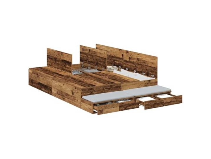 KTHLBRH Bettkasten mit 4 Schubladen, Altholz, 135 x 190 cm Mehrschichtiges Holz, robuste Struktur, modernes Design, einfache Reinigung, Montage erforderlich
