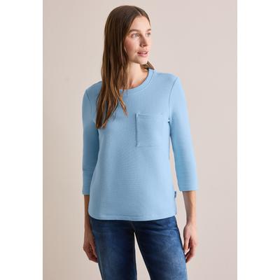 3/4-Arm-Shirt CECIL, Damen, Gr. XXL (46), blau (fresh light blau), Web, 90% Baumwolle, 7% Polyester, 3% Elasthan, unifarben, normal normal, Rundhals, Bündchen, Shirts 3/4-Arm-Shirt, mit 3/4 Ärmeln