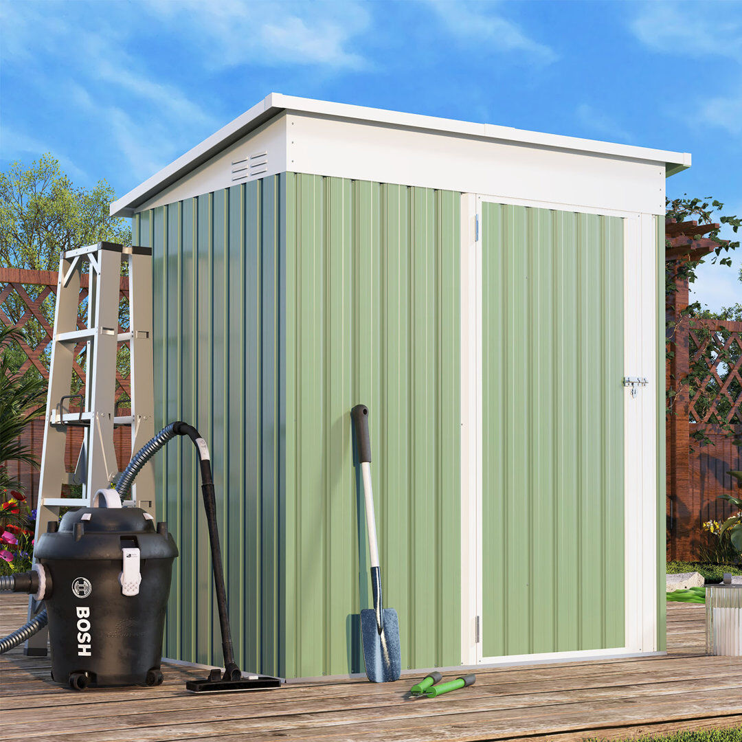 Blue Elephant 5 ft. W x 2.3 ft. D Metal Overlap Pent Storage Shed Green 162.1cm W X 85.6cm D X 184.9cm H