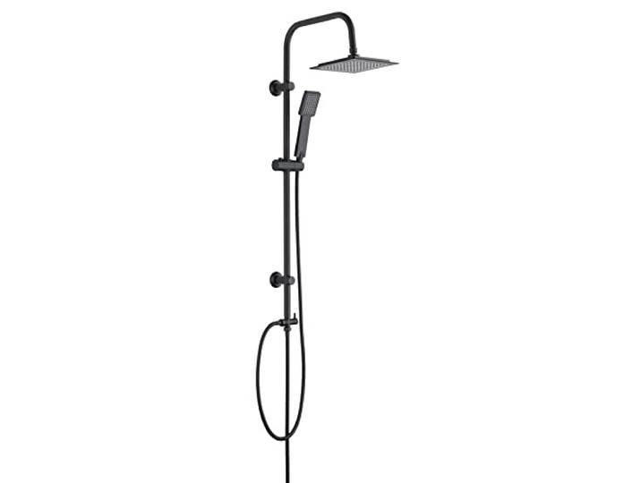 WENKO Duschsystem Cuadro, Duschstange aus Edelstahl mit Regenduschkopf (20x20 cm) und Handbrause mit Regen-Funktion, eckiges Design, variable Befestigung, Schwarz