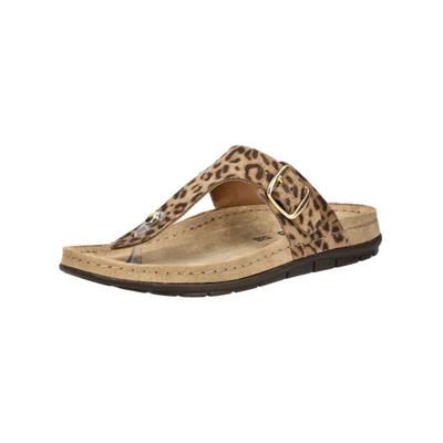 Zehentrenner ROHDE "Rohde Pantoletten Leder", Damen, Gr. 37, leopard, Leder, Schuhe Zehentrenner