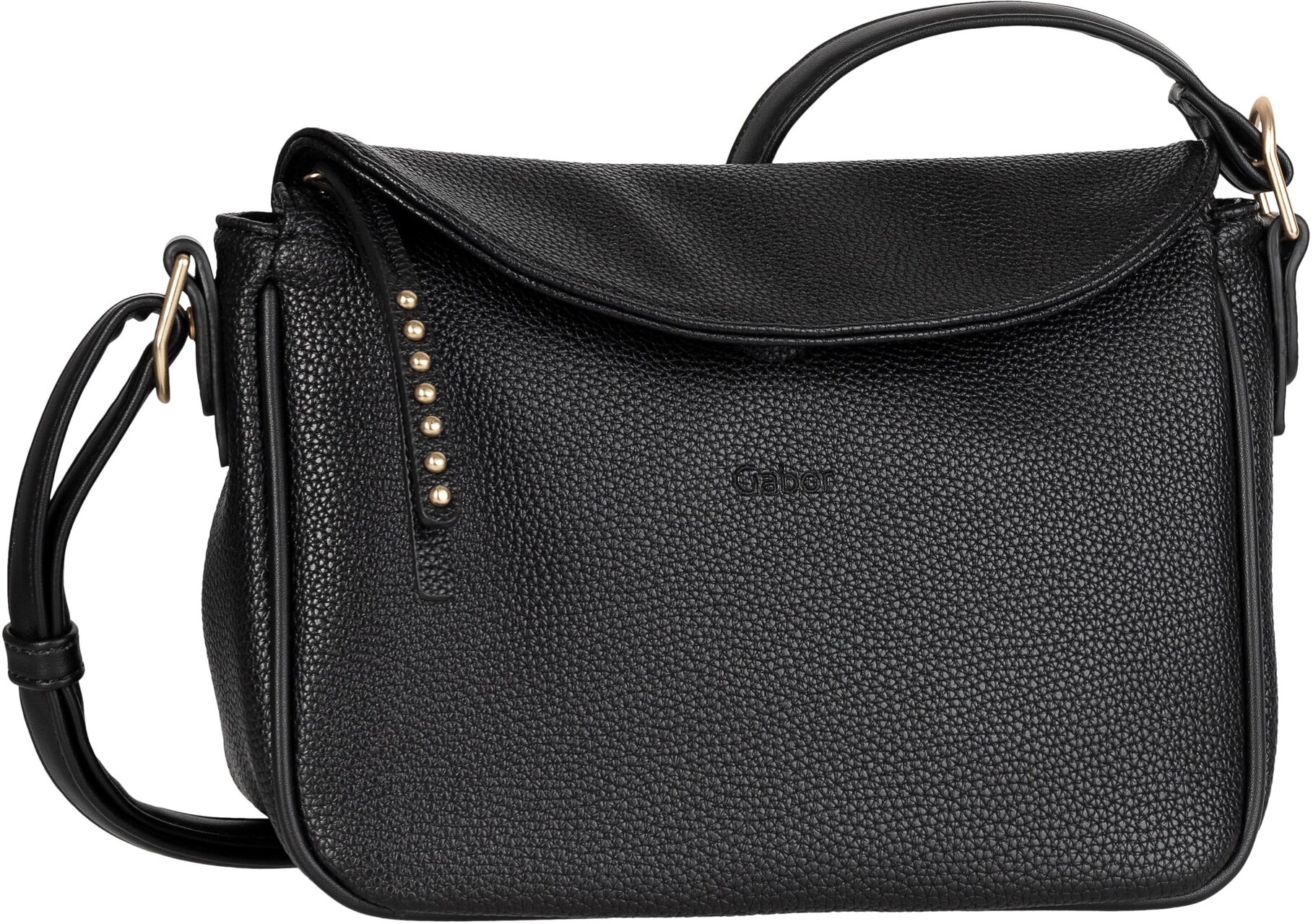 Umhängetasche GABOR "Marcella", Damen, Gr. B/H/T: 24cm x 17,5cm x 12cm, schwarz, Polyurethan, Taschen Umhängetasche, griffiges Lederimitat in dezenten Formen mit Nieten verziertem Zipper schwarz B/H/T: 24cm x 17,5cm x 12cm