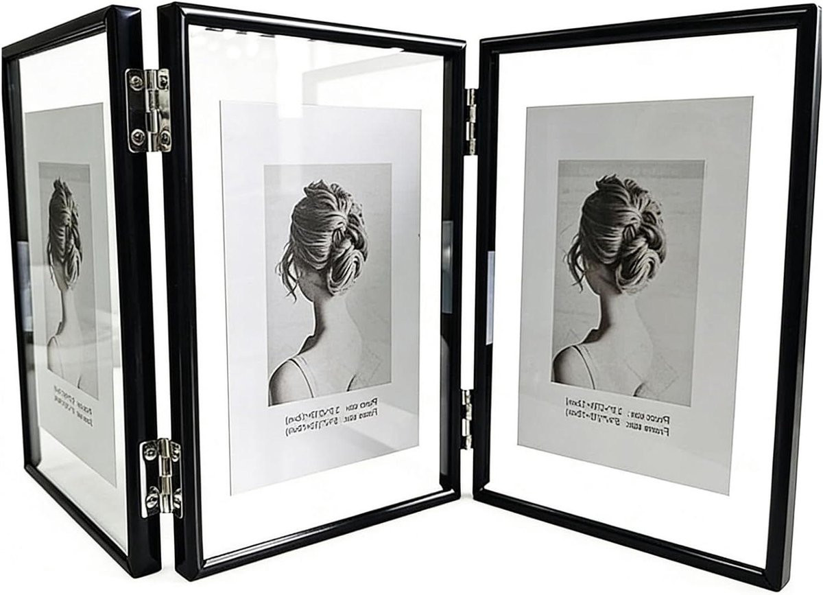Drievoudige fotolijst zwart dubbelzijdig album met inklapbare standaard voor foto's van 5 tot 10 inch