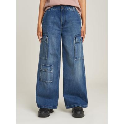 5-Pocket-Jeans G-STAR "Mega Cargohose Denim", Damen, Gr. 30, blau (antique cosmic blau), Obermaterial: 80% Baumwolle, 20% Baumwolle, Jeans 5-Pocket-Jeans