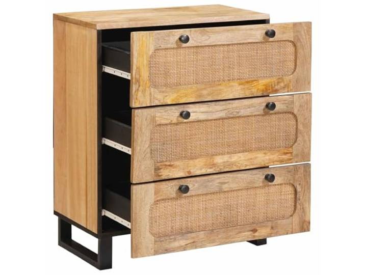 KTHLBRH Sideboard 2 Stück braun 60 x 33 x 75 cm Mangoholz massiv Schwarze Metallbeine, 6 Schubladen, modernes Design, pflegeleicht