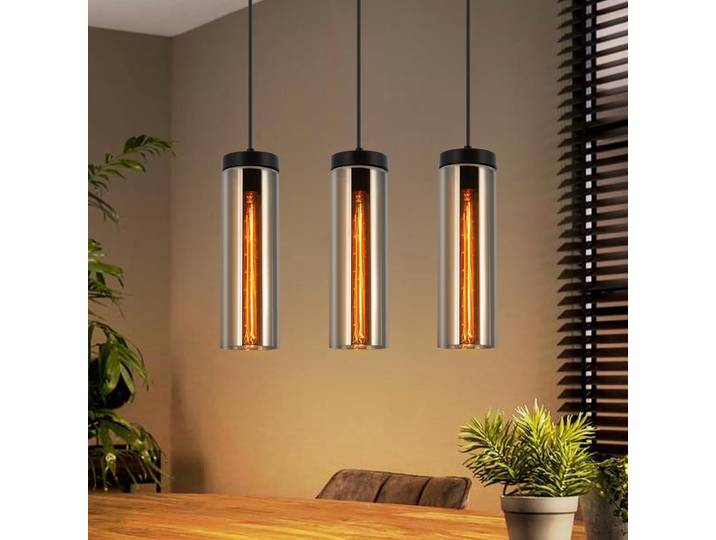Lampe suspendue vintage pour table à manger - 3 lumières suspendues en verre rétro, lampe suspendue E27 pour salle à manger, lampe suspendue réglable en hauteur pour cuisine et salon (sans ampoules)
