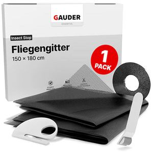 Gauder Fliegengitter Insektenschutz aus Polyester, für Fenster, Klettband, schwarz, 150x180cm