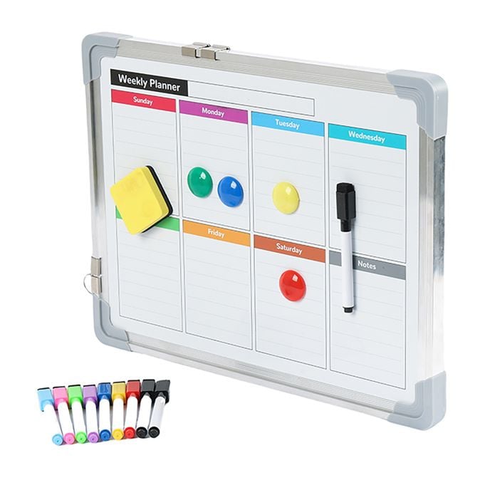 Relaxdays Whiteboard met accessoires, wit en zilver, wandmontage