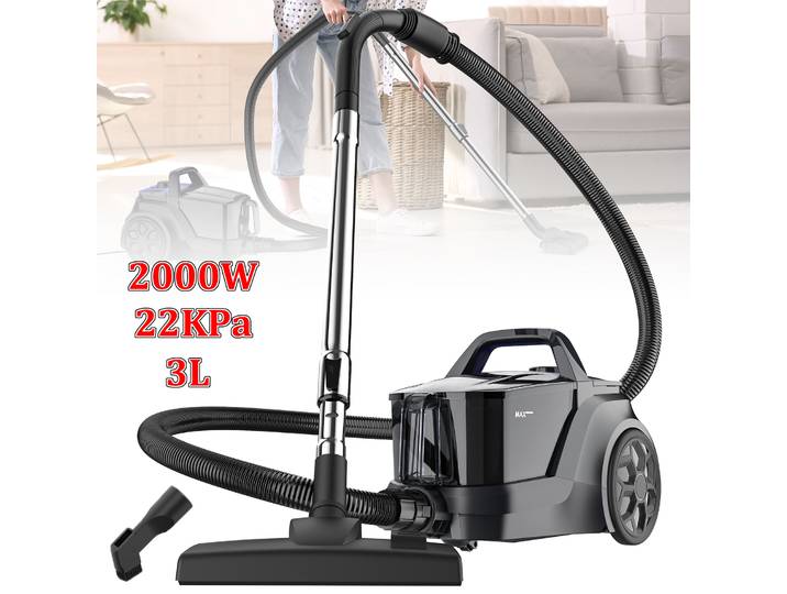 Aspirateur multicyclonique 22KPa, 3L, 2000W, sans sac, pour sols durs, tapis et poils d'animaux