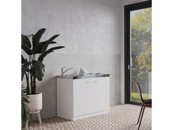 Singleküche III 100 x 87 x 60cm Weiß/Weiß ohne Kühlschrank