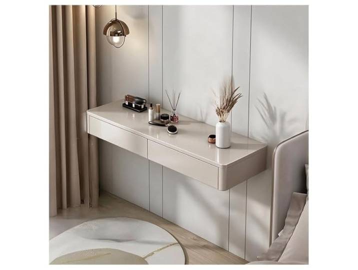 Wandmontierter Schminktisch, Schwebender Schminktisch Moderner Aufbewahrungsschrank für Schlafzimmer und Ankleidezimmer – platzsparend(Khaki,120x40x15cm)