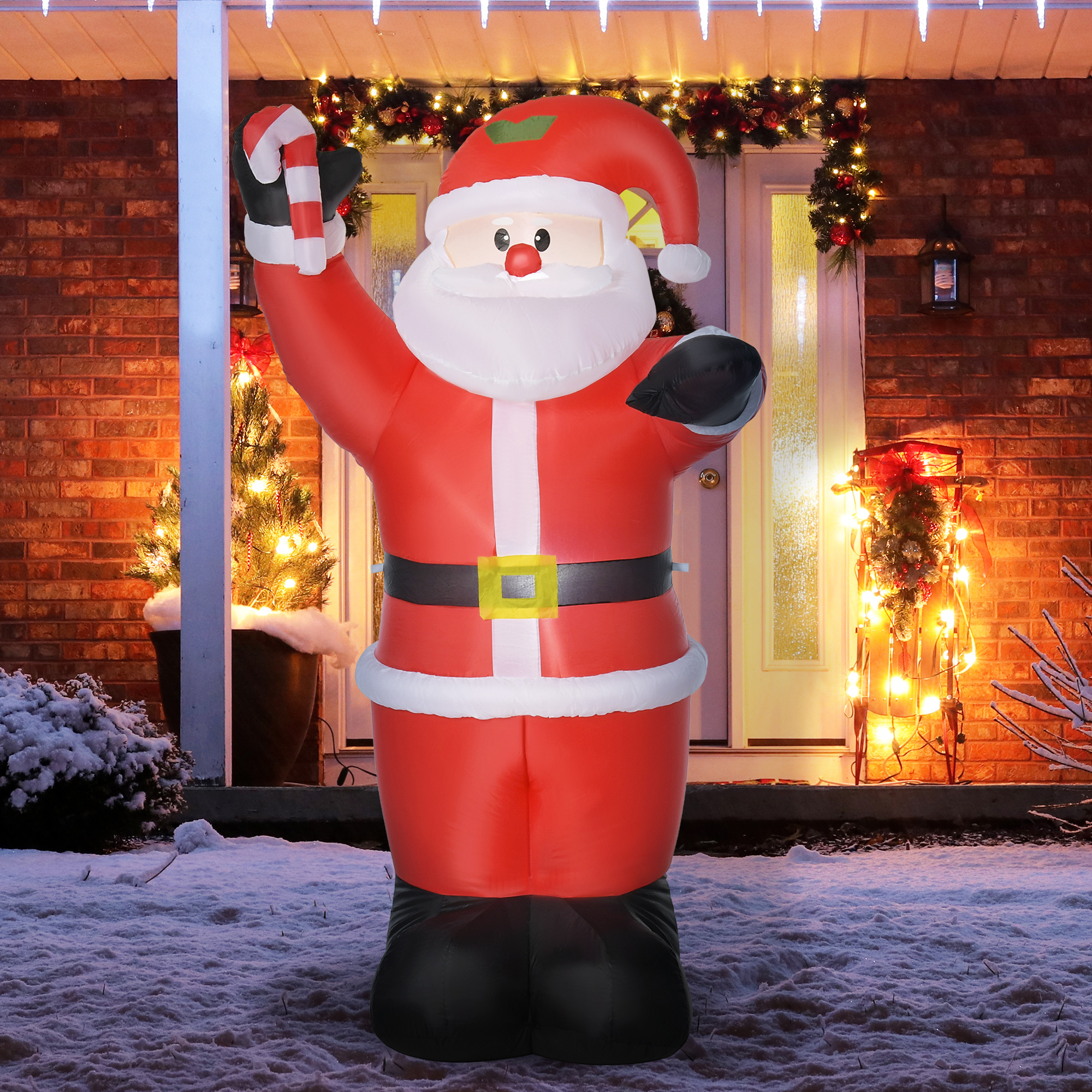 Homcom Gonfiabile Decorazione Natalizia, Babbo Natale da 2,4 m con Illuminazione a LED, Bastone Dolce   Aosom Italy