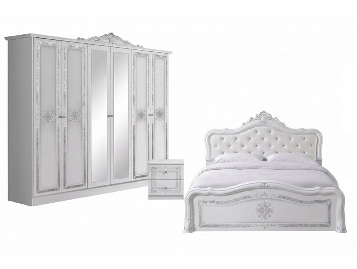 Interdesign24 Schlafzimmer-Set Livia, (im klassischen Barock Stil, 4-Teilig), Hochglanz Weiß/Silber
