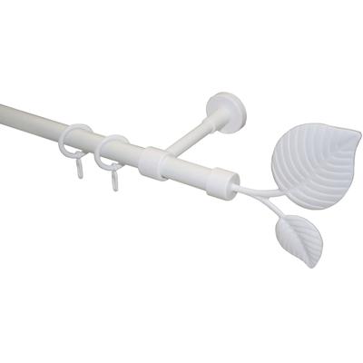 Gardinenstange GARESA "BLATT", weiß, L:190cm Ø:20mm, Kunststoff, Metall, Gardinenstangen, Vorhanggarnitur, Kunststoff, verlängerbar, mit Ringe