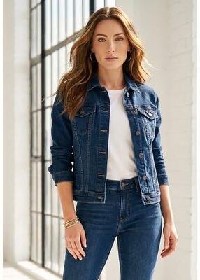 Plus Size Women's Plus Size Classic Stretch Denim Jacket by Roaman's in Dark Wash Sanded (Size 16 W)