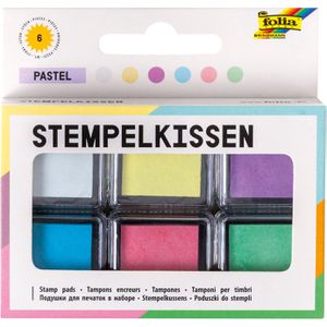 Folia Stempelkissen Pastell, für Kreativprojekte, bunt, 2,4 x 2,4 cm, Kunststoffgehäuse, schnelltrocknend, 6 Stück